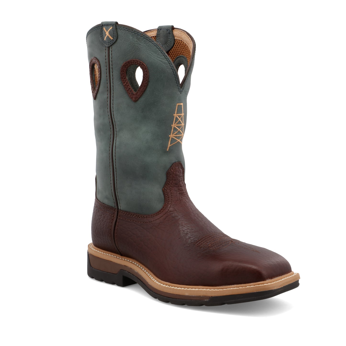 TWISTED X - 12" WESTERN BOOT - OILED COGNAC & BLUE (STEEL TOE) - MLCS006