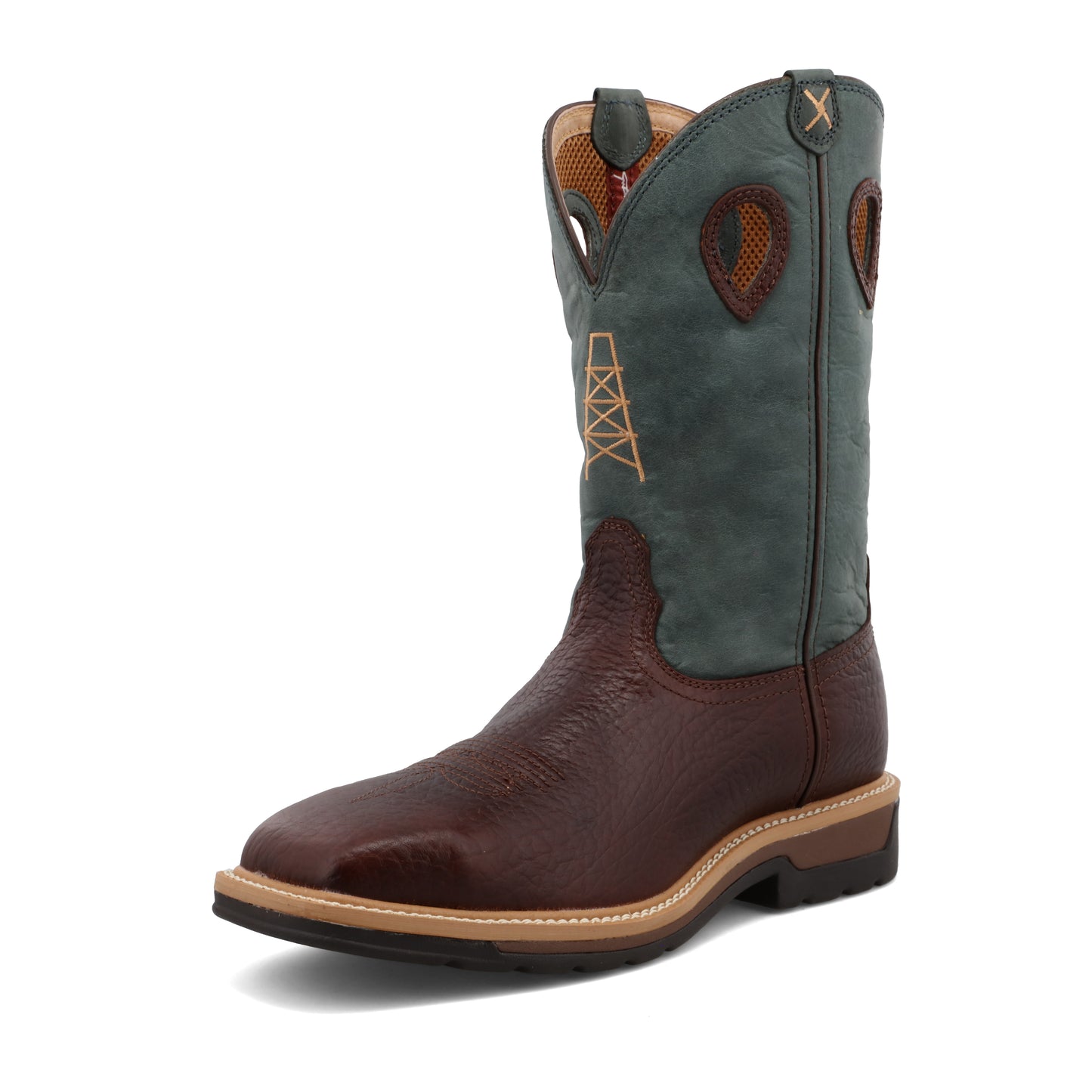 TWISTED X - 12" WESTERN BOOT - OILED COGNAC & BLUE (STEEL TOE) - MLCS006