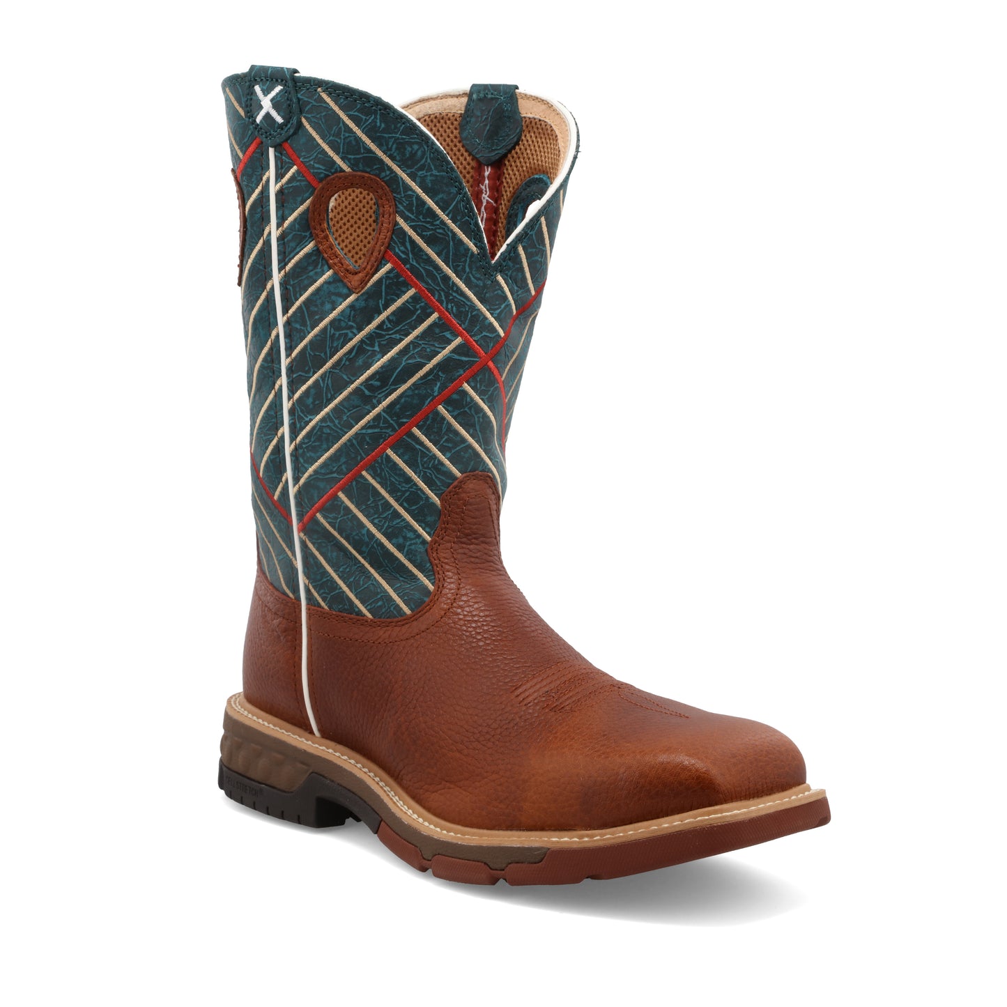 TWISTED X - 12" WESTERN WORK BOOT - COGNAC & DARK GREEN (COMPOSITE TOE) - MXBA004