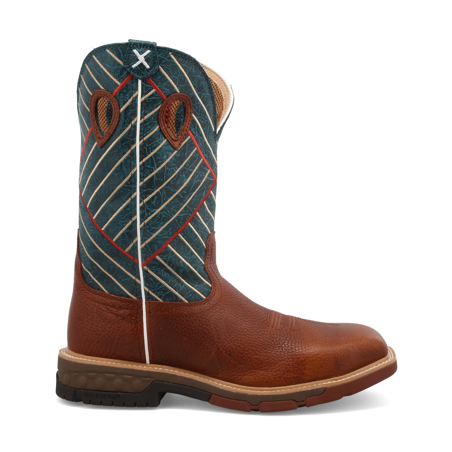 TWISTED X - 12" WESTERN WORK BOOT - COGNAC & DARK GREEN (COMPOSITE TOE) - MXBA004