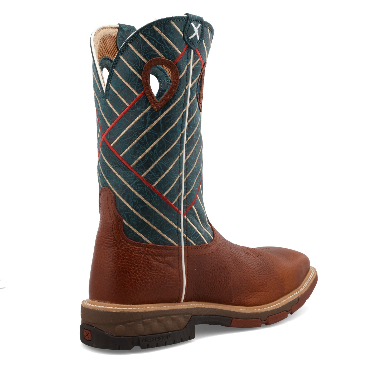 TWISTED X - 12" WESTERN WORK BOOT - COGNAC & DARK GREEN (COMPOSITE TOE) - MXBA004
