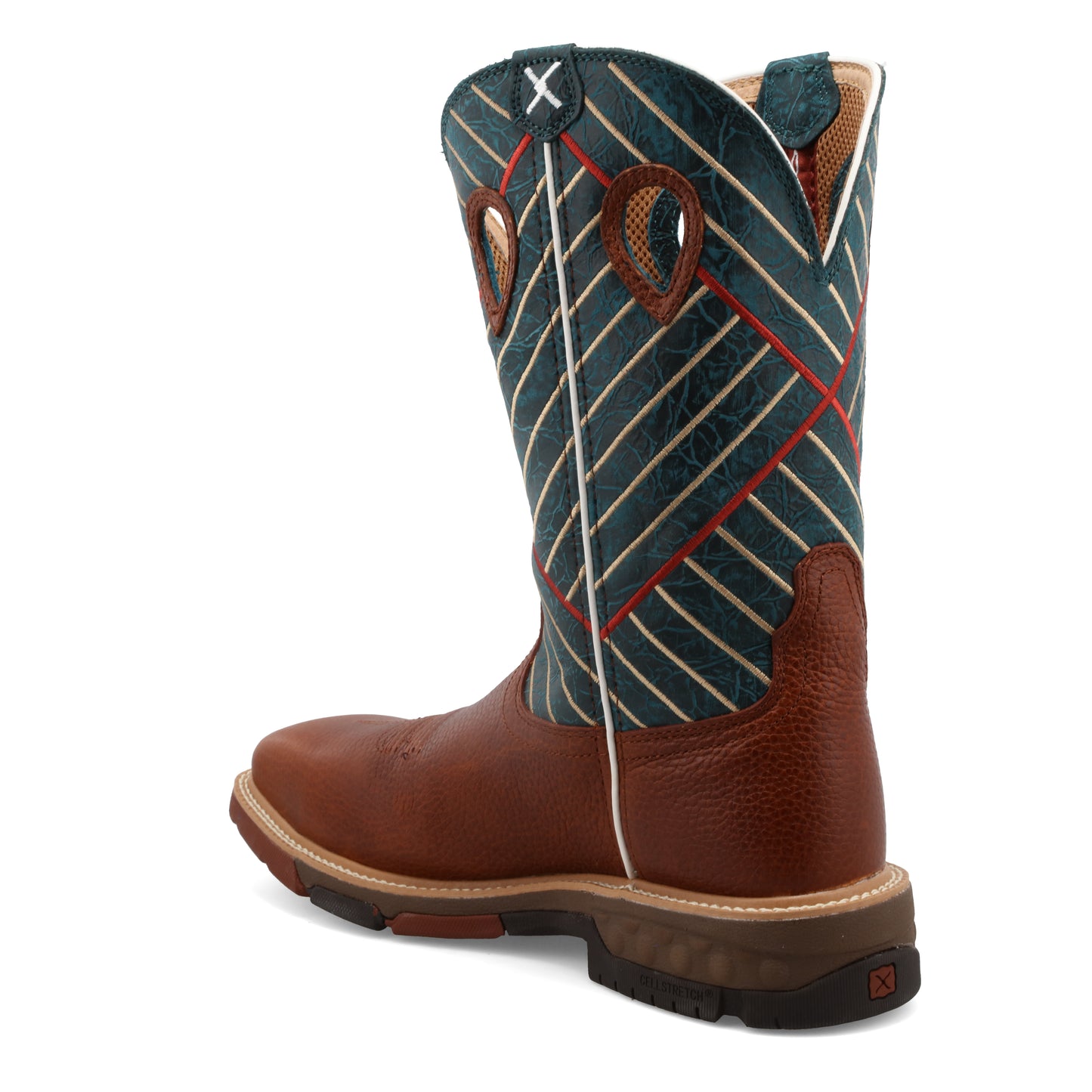 TWISTED X - 12" WESTERN WORK BOOT - COGNAC & DARK GREEN (COMPOSITE TOE) - MXBA004