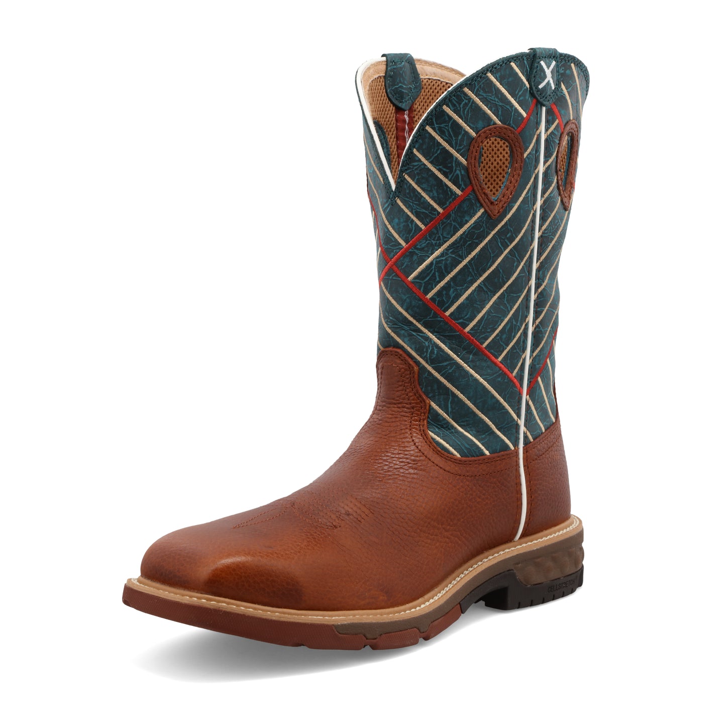 TWISTED X - 12" WESTERN WORK BOOT - COGNAC & DARK GREEN (COMPOSITE TOE) - MXBA004