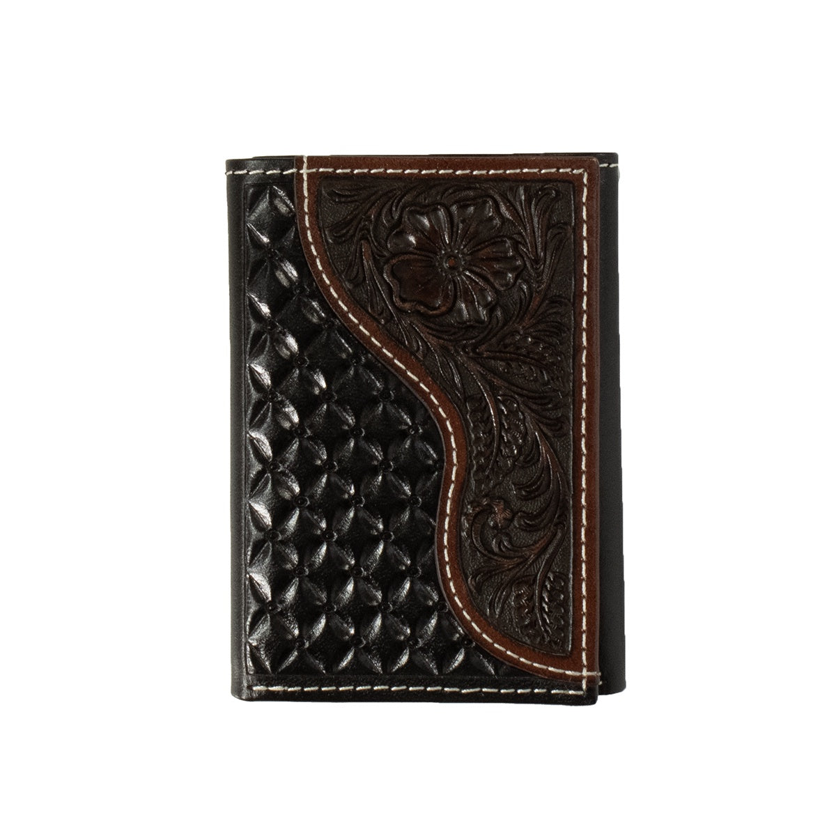M&F - DARK CHECKERED TRI-FOLD LEATHER WALLET