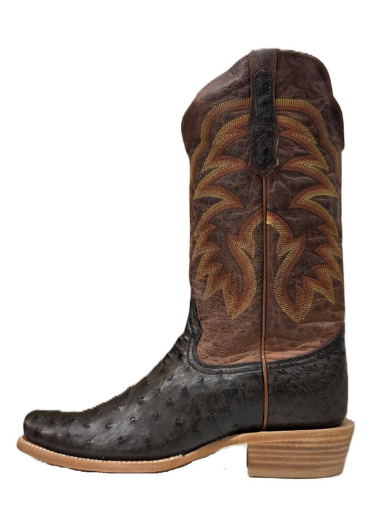 R. WATSON - NICOTINE FULL QUILL OSTRICH NARROW SQUARE WESTERN BOOT