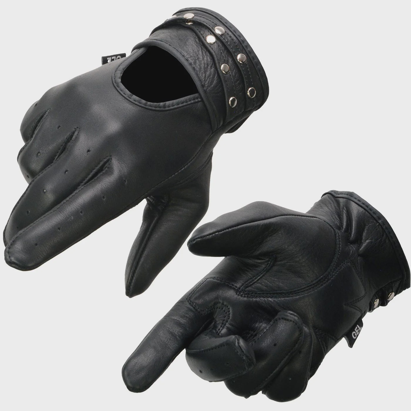 MILWAUKEE LEATHER - WOMEN'S BLACK LEATHER GEL PALM OPEN WRIST MOTORCYCLE HAND GLOVES WITH STYLISH 'WRIST DETAILING' - MG7765