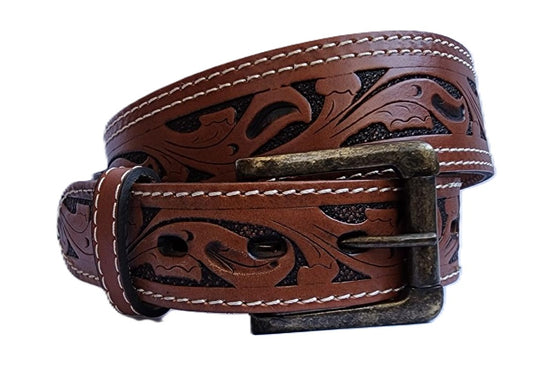 GOLDEN STAG - FULLGRAIN BACKSTRAP LEATHER BELT TOOLED LEATHER - B45533