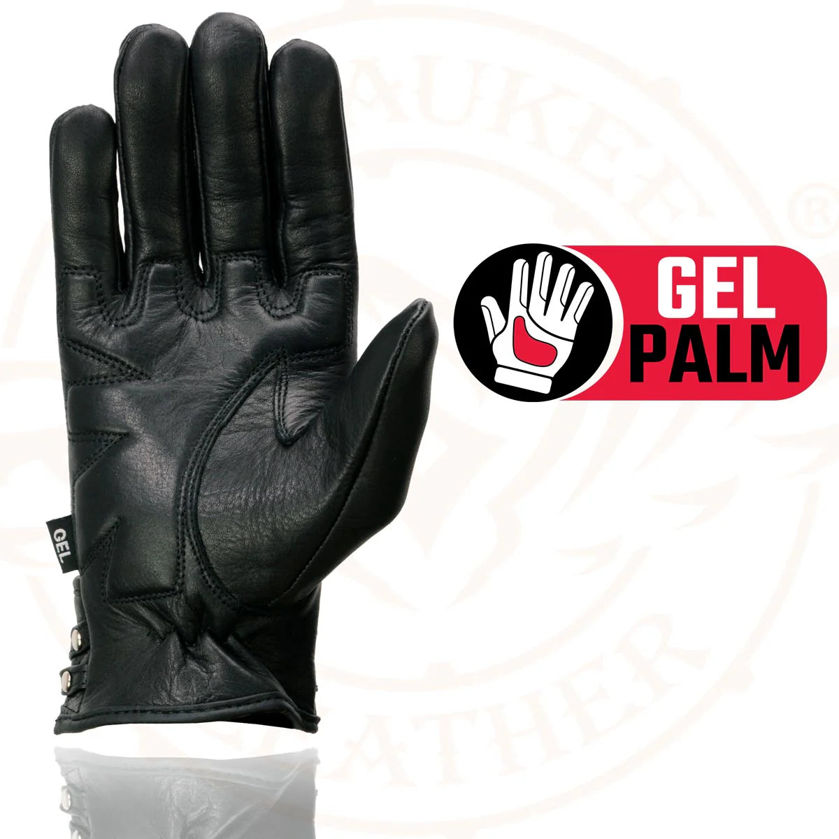 MILWAUKEE LEATHER - WOMEN'S BLACK LEATHER GEL PALM OPEN WRIST MOTORCYCLE HAND GLOVES WITH STYLISH 'WRIST DETAILING' - MG7765