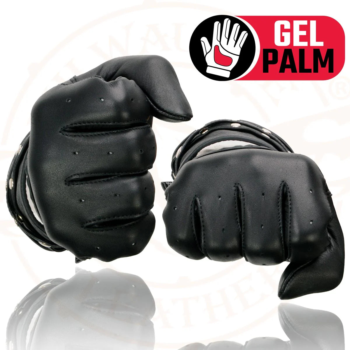 MILWAUKEE LEATHER - WOMEN'S BLACK LEATHER GEL PALM OPEN WRIST MOTORCYCLE HAND GLOVES WITH STYLISH 'WRIST DETAILING' - MG7765