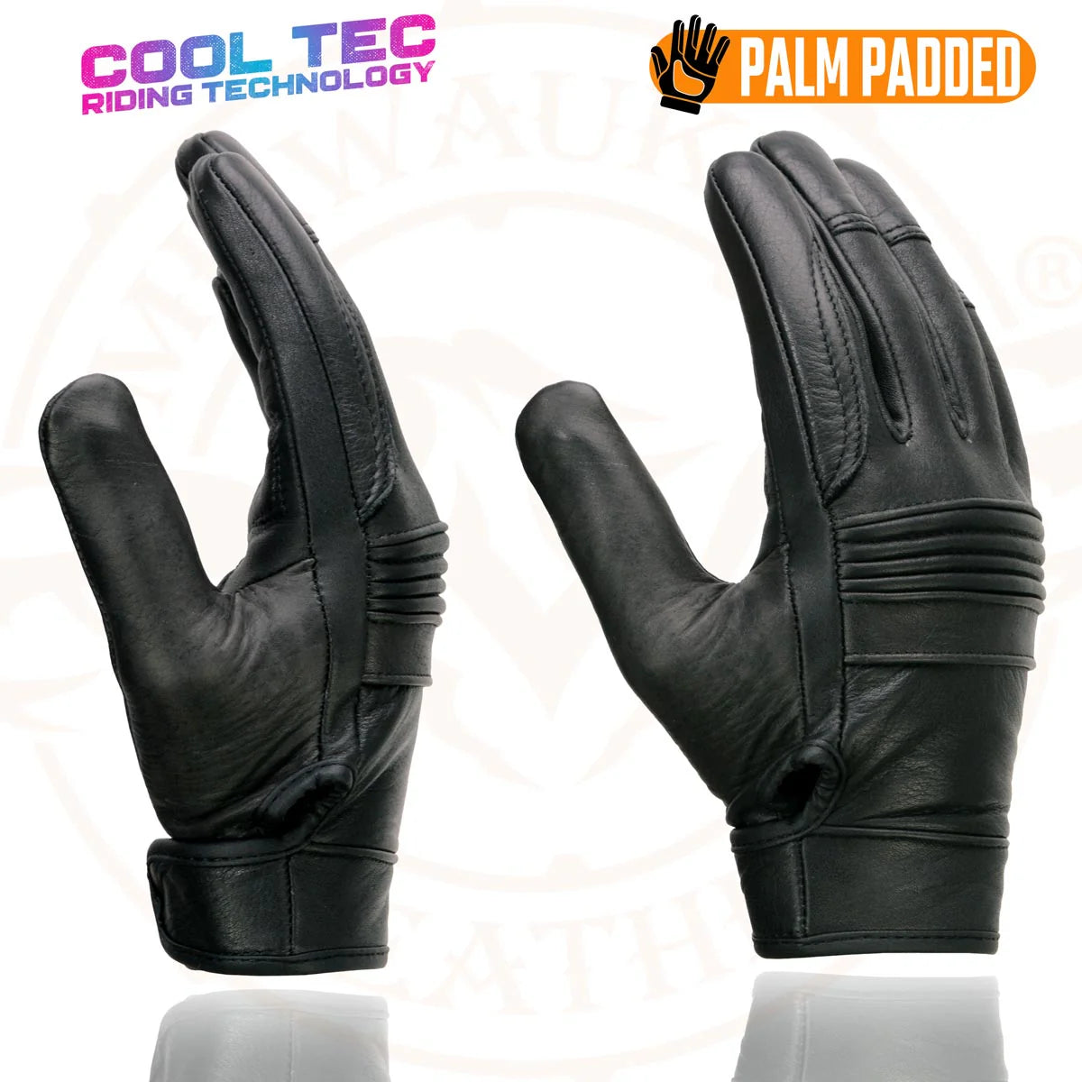 MILWAUKEE LEATHER - WOMEN'S BLACK LEATHER GEL PALM MOTORCYCLE GLOVES WITH FLEX KNUCKLES AND COOL-TEC TREATMENT - MG7736