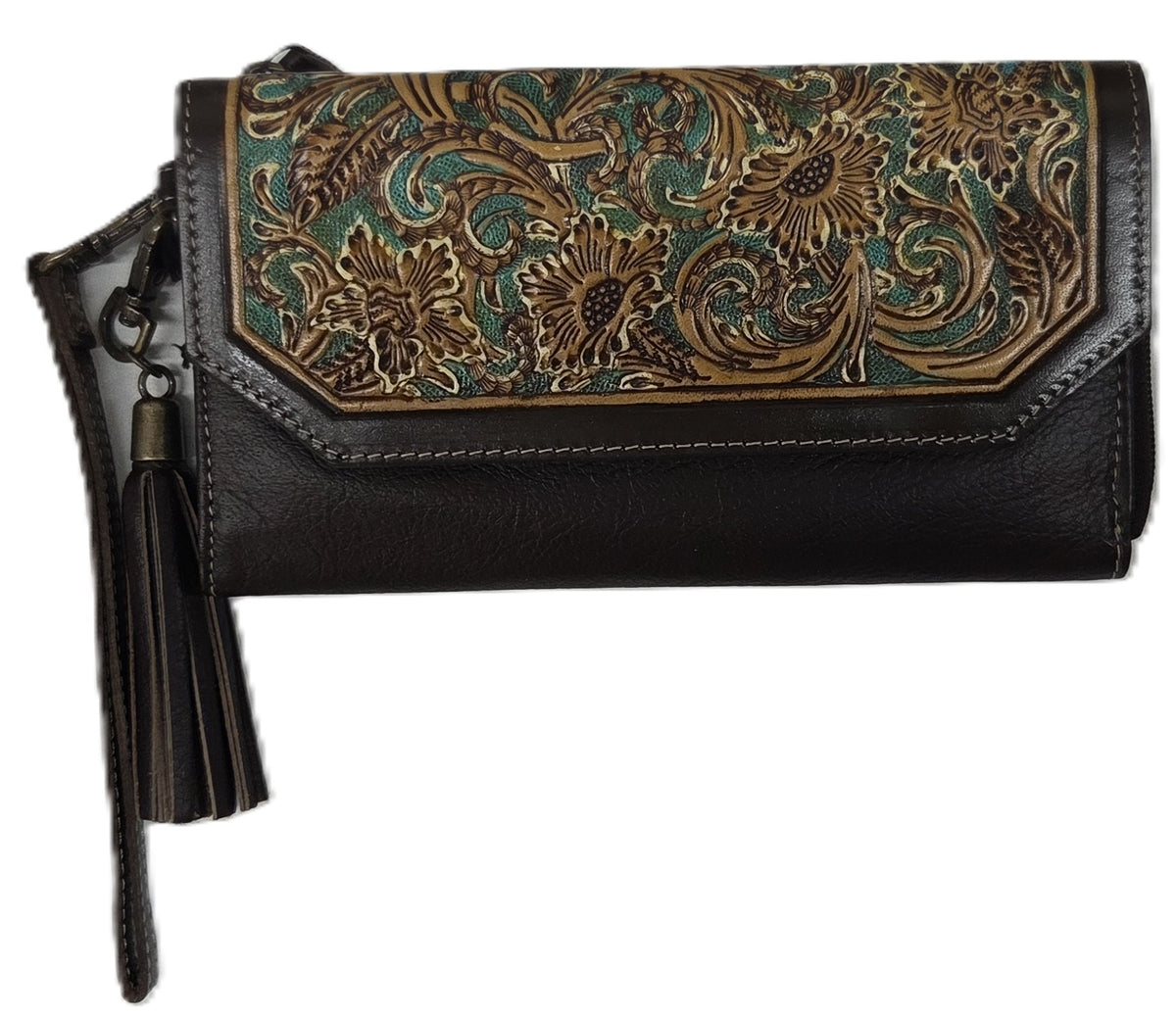 MYRA BAG - MAGNOLIA MORN HAND-TOOLED CLUTCH WRISTLET WALLET
