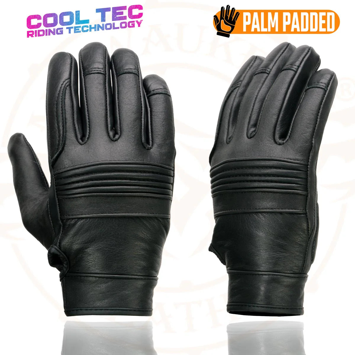 MILWAUKEE LEATHER - WOMEN'S BLACK LEATHER GEL PALM MOTORCYCLE GLOVES WITH FLEX KNUCKLES AND COOL-TEC TREATMENT - MG7736