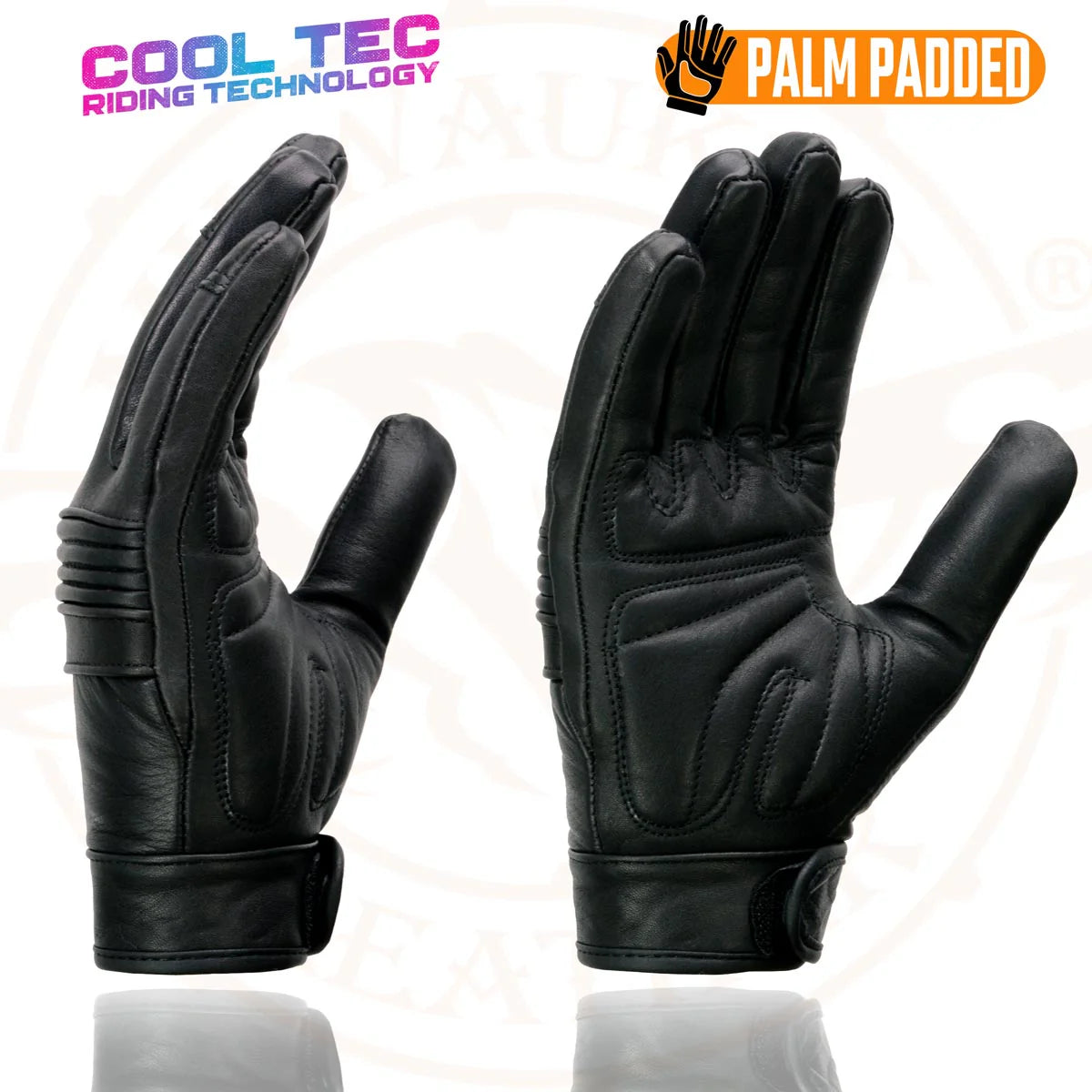 MILWAUKEE LEATHER - WOMEN'S BLACK LEATHER GEL PALM MOTORCYCLE GLOVES WITH FLEX KNUCKLES AND COOL-TEC TREATMENT - MG7736