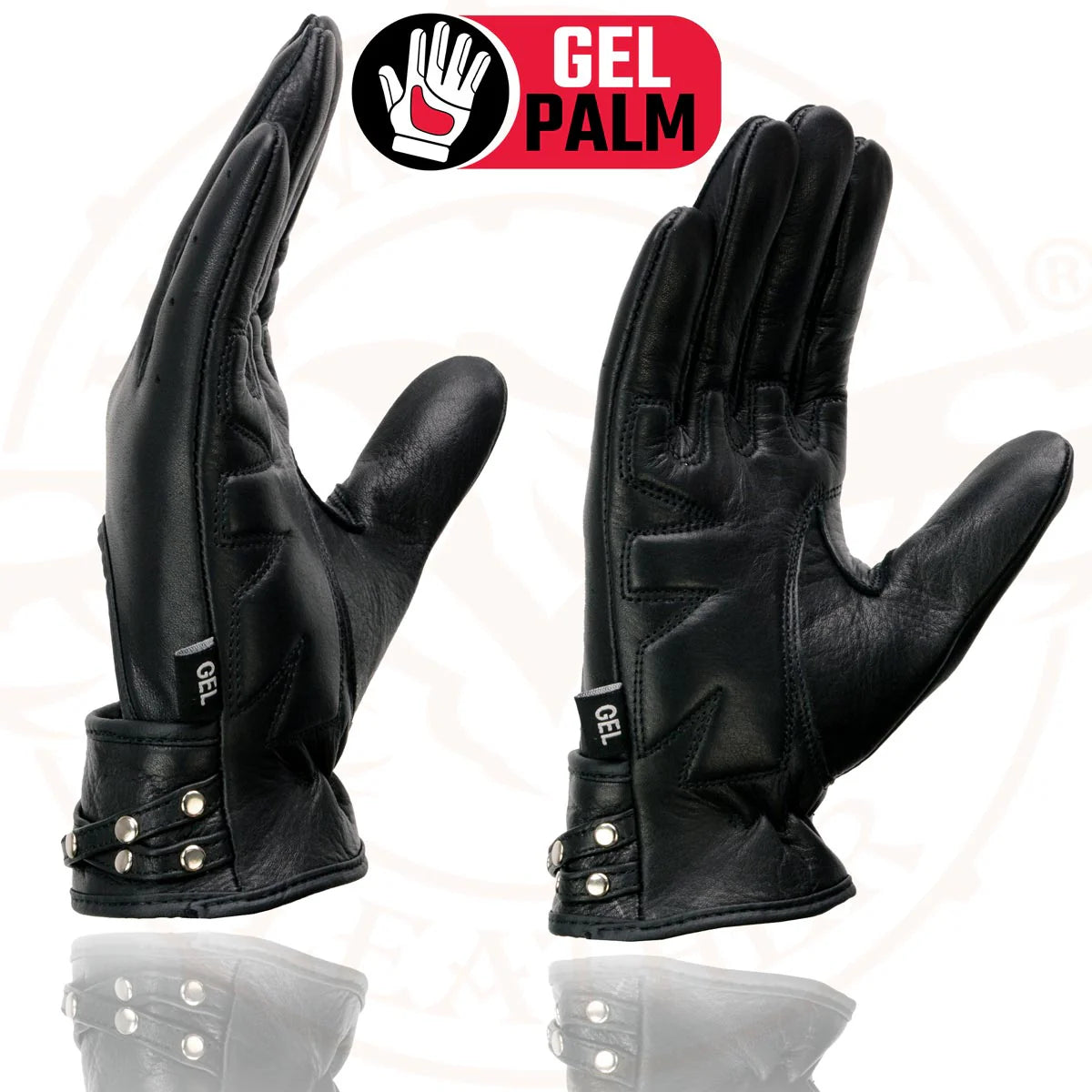 MILWAUKEE LEATHER - WOMEN'S BLACK LEATHER GEL PALM OPEN WRIST MOTORCYCLE HAND GLOVES WITH STYLISH 'WRIST DETAILING' - MG7765