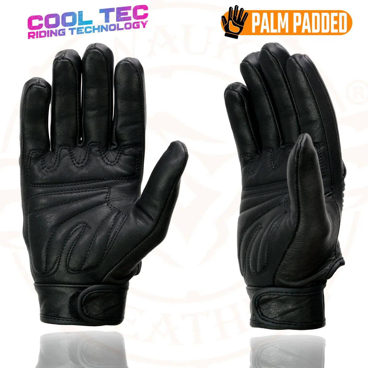 MILWAUKEE LEATHER - WOMEN'S BLACK LEATHER GEL PALM MOTORCYCLE GLOVES WITH FLEX KNUCKLES AND COOL-TEC TREATMENT - MG7736