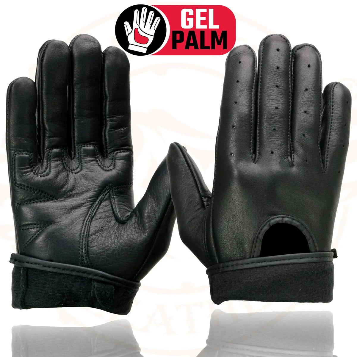 MILWAUKEE LEATHER - WOMEN'S BLACK LEATHER GEL PALM OPEN WRIST MOTORCYCLE HAND GLOVES WITH STYLISH 'WRIST DETAILING' - MG7765