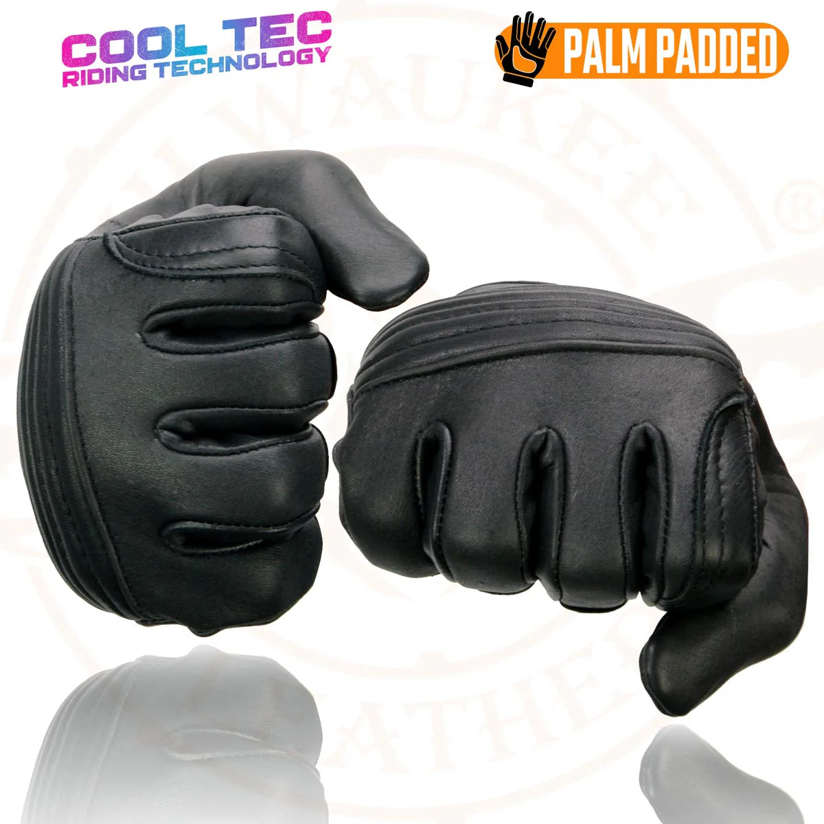 MILWAUKEE LEATHER - WOMEN'S BLACK LEATHER GEL PALM MOTORCYCLE GLOVES WITH FLEX KNUCKLES AND COOL-TEC TREATMENT - MG7736