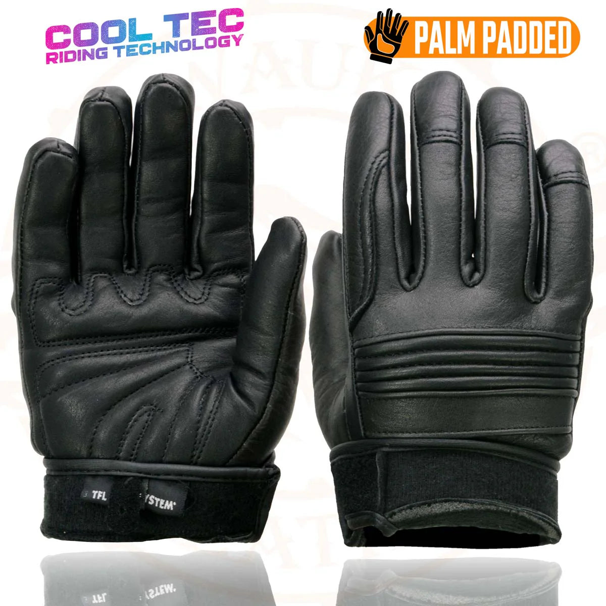 MILWAUKEE LEATHER - WOMEN'S BLACK LEATHER GEL PALM MOTORCYCLE GLOVES WITH FLEX KNUCKLES AND COOL-TEC TREATMENT - MG7736