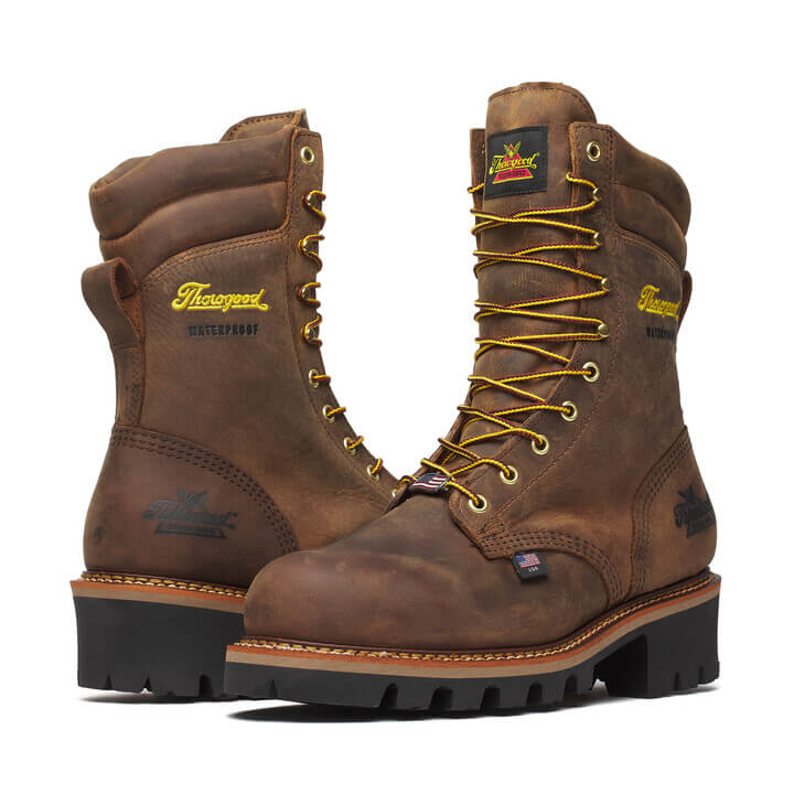 THOROGOOD - 9" BROWN STUD HORSE LOGGER - AMERICAN MADE - WATERPROOF (STEEL-TOE)