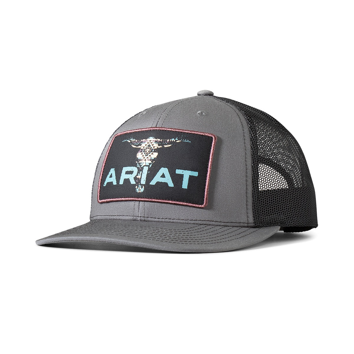 M&F - ARIAT MESH SNAP BACK CHARCOAL & BLACK BULL AZTEC - A300085907