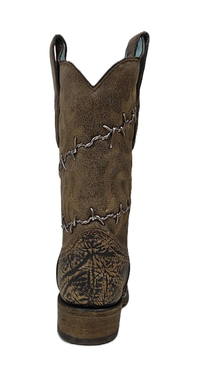 CORRAL - WOMEN'S BROWN WOVEN BARBED WIRE RODEO COWBOY BOOT - A3815