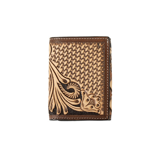 M&F - TRIFOLD HAND TOOLED FLORAL BASKET WEAVE - D250014008