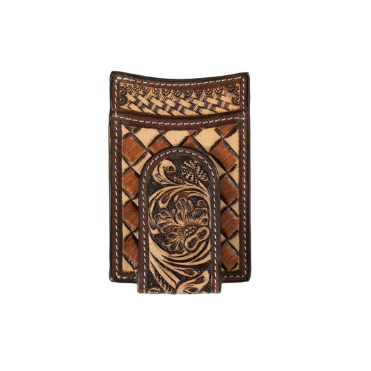 M&F - CARD MONEY CLIP HAND TOOLED FLORAL BASKET WEAVE - D250014208