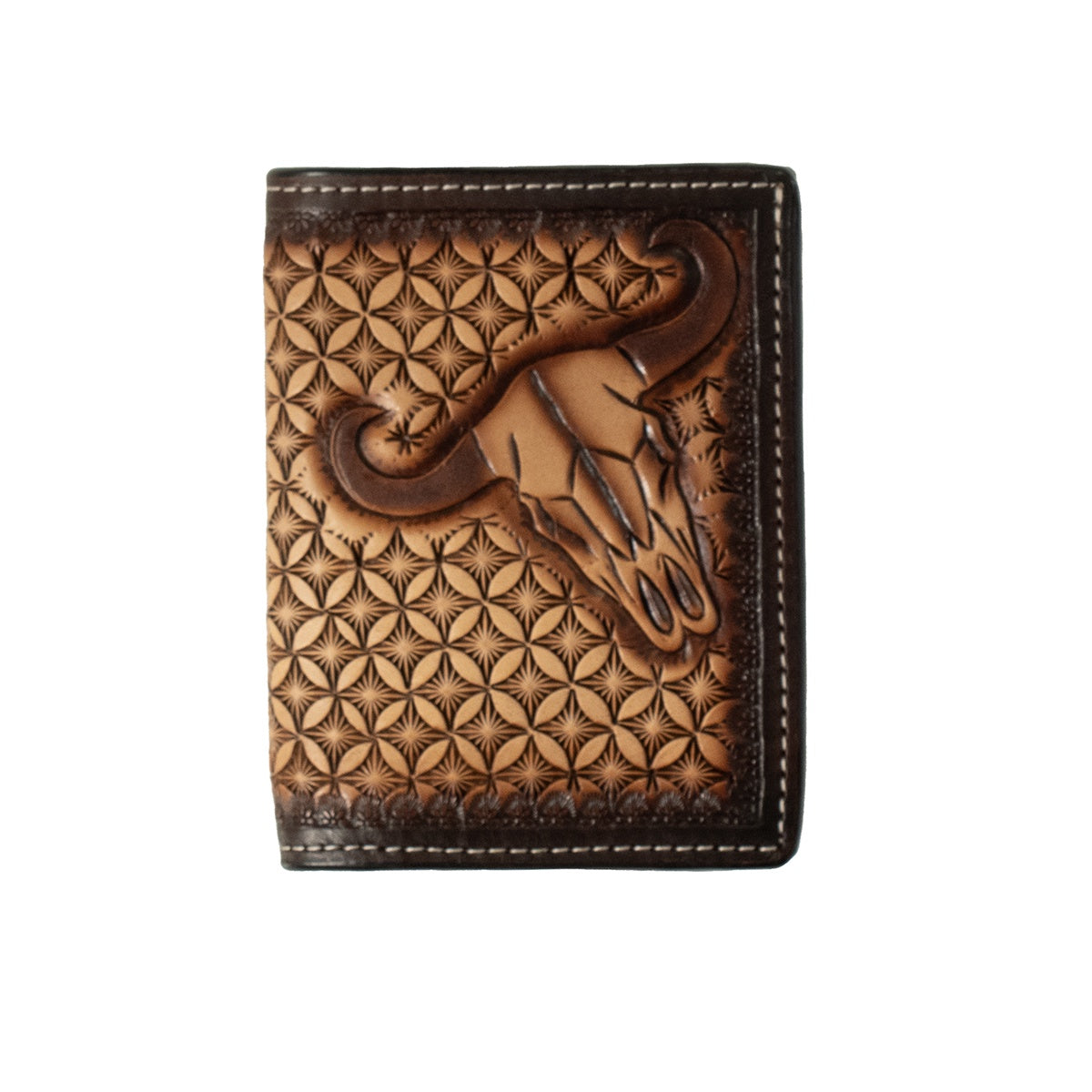 M&F - TRIFOLD HAND TOOLED STAINED EDGE COW SKULL - D250015402