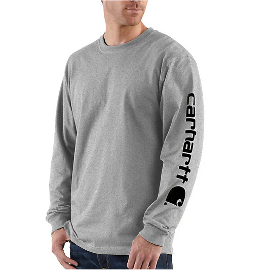 CARHARTT - LOOSE FIT HEAVYWEIGHT LONG-SLEEVE LOGO SLEEVE GRAPHIC T-SHIRT - K231-HGY