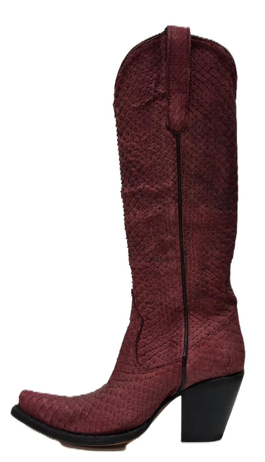 CORRAL - WOMEN'S GENUINE RED FULL PYTHON SNIP TOE TALL TOP WESTERN BOOT - A4194