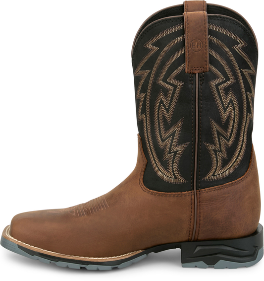 JUSTIN - 11" LYTLE WORK BOOT BROWN/BLACK - WATERPROOF (STEEL TOE)