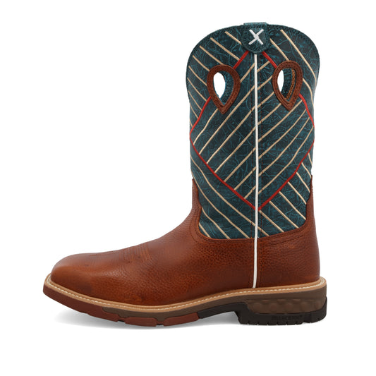 TWISTED X - 12" WESTERN WORK BOOT - COGNAC & DARK GREEN (COMPOSITE TOE) - MXBA004