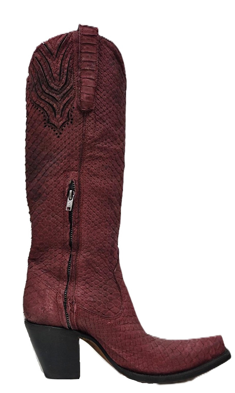 CORRAL - WOMEN'S GENUINE RED FULL PYTHON SNIP TOE TALL TOP WESTERN BOOT - A4194