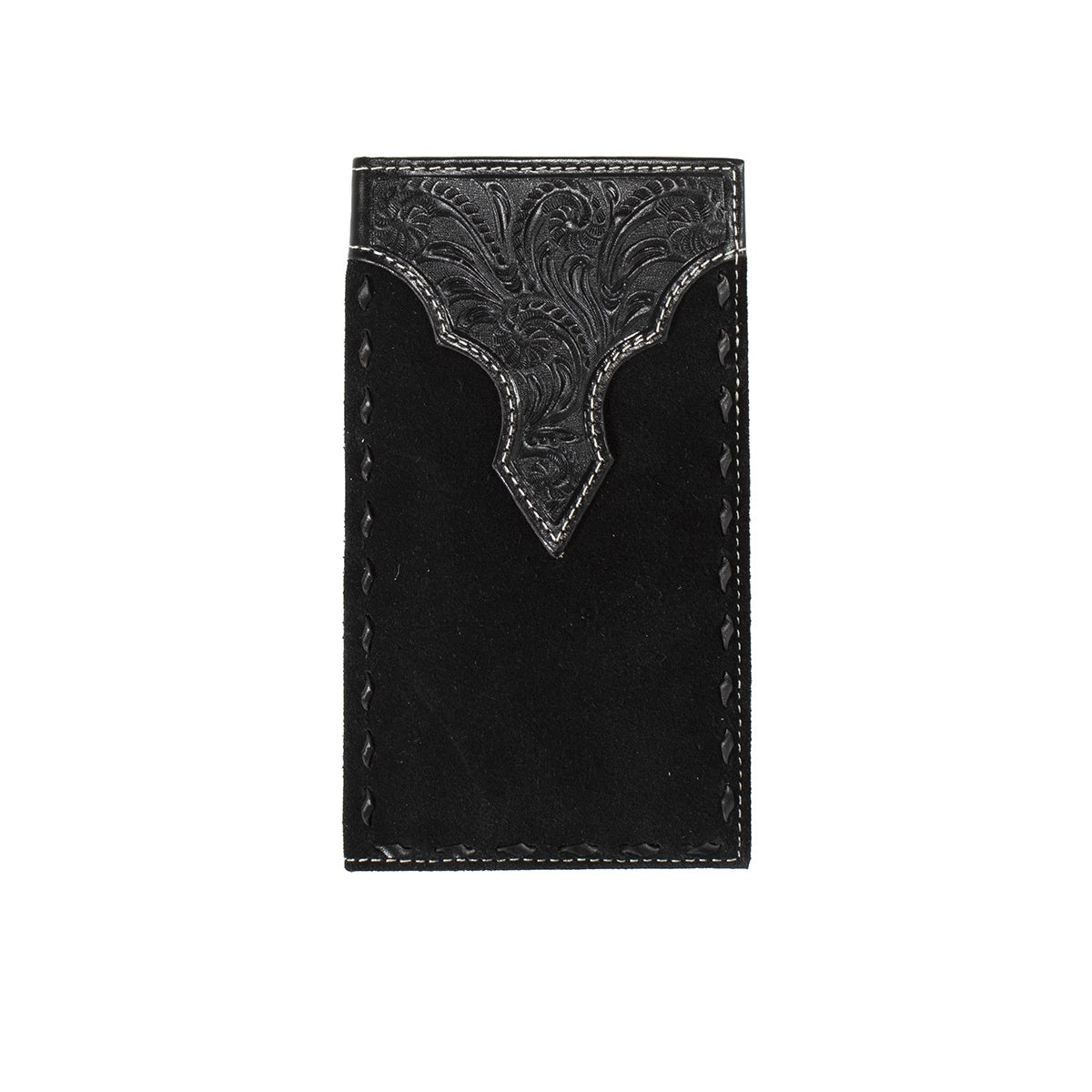 M&F - NOCONA BLACK SUEDE TOOLED LEATHER RODEO WALLET/CHECKBOOK COVER