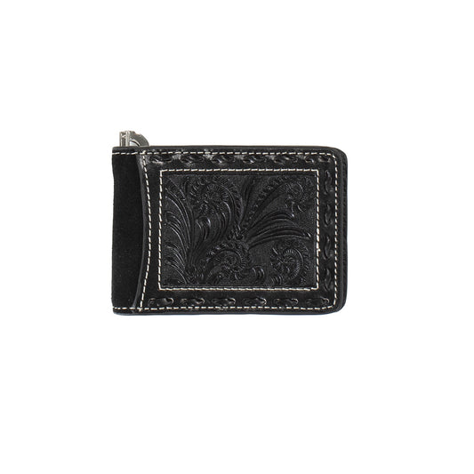 M&F - NOCONA BLACK TOOLED LEATHER SLIP FOLD MONEY CLIP WALLET