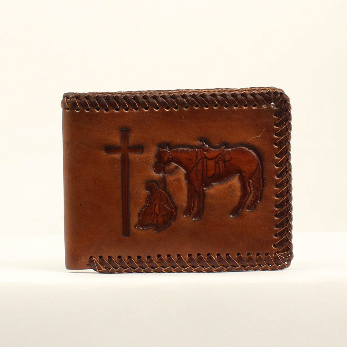 M&F - LEATHER REMOVABLE PASSCASE WALLET HORSE & COWBOY W. CROSS