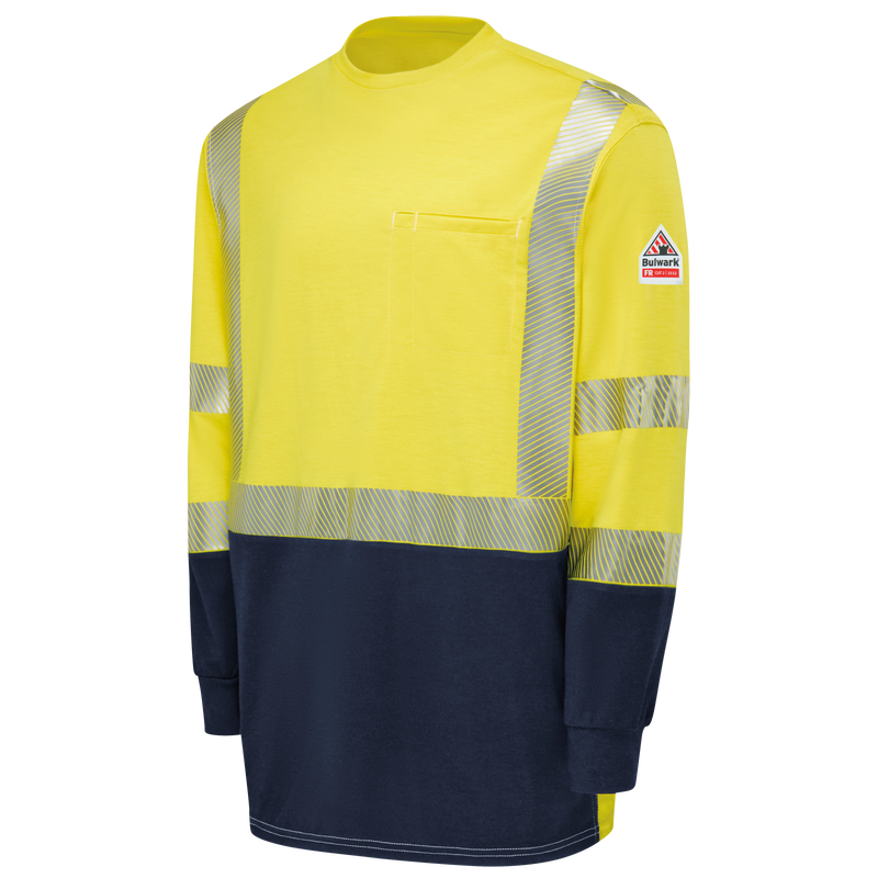 BULWARK FR - HI-VISIBILITY LIGHTWEIGHT COLORBLOCK LONG SLEEVE T-SHIRT - AMERICAN MADE - SMB2HN2