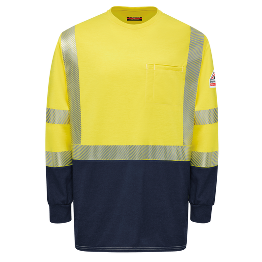 BULWARK FR - HI-VISIBILITY LIGHTWEIGHT COLORBLOCK LONG SLEEVE T-SHIRT - AMERICAN MADE - SMB2HN2