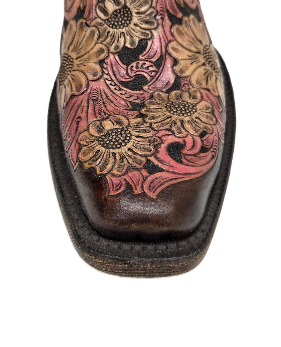 BLACK JACK - PINK FLORAL TOOLED WESTERN BOOT - HT-1432