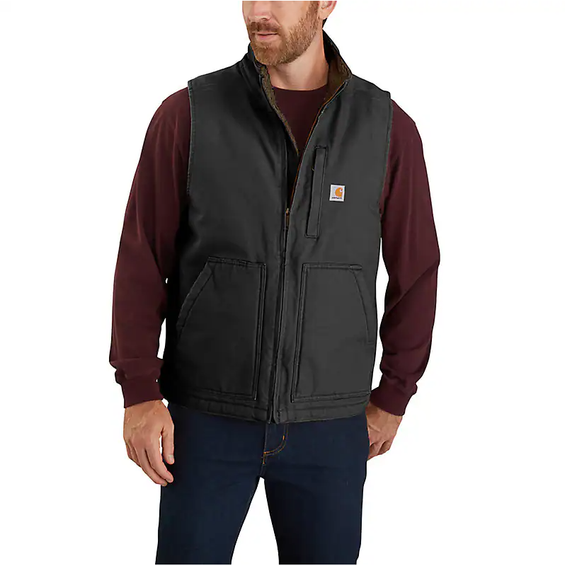 CARHARTT - LOOSE FIT WASHED DUCK SHERPA-LINED MOCK-NECK VEST - 104277