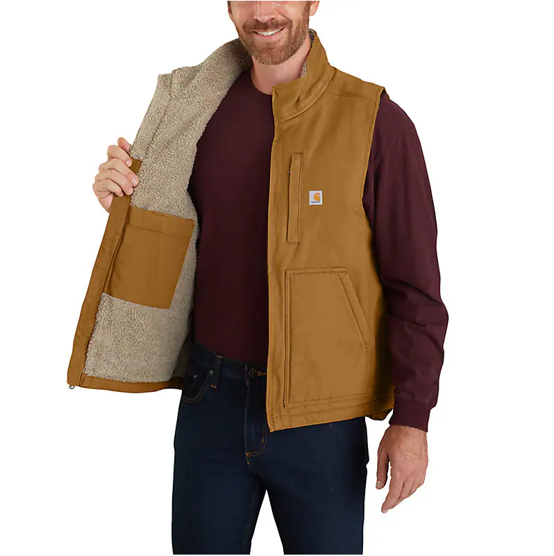 CARHARTT - LOOSE FIT WASHED DUCK SHERPA-LINED MOCK-NECK VEST - 104277