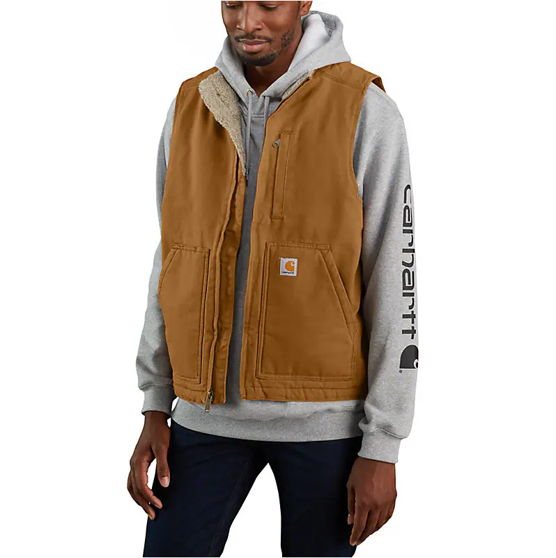 CARHARTT - LOOSE FIT WASHED DUCK SHERPA-LINED MOCK-NECK VEST - 104277