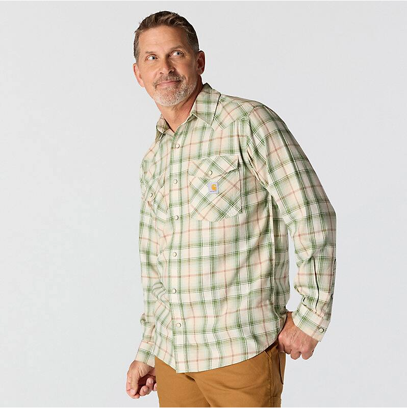 CARHARTT - MONTANA RUGGED FLEX RELAXED FIT LIGHTWEIGHT LONG-SLEEVE SNAP-FRONT PLAID SHIRT - 107016