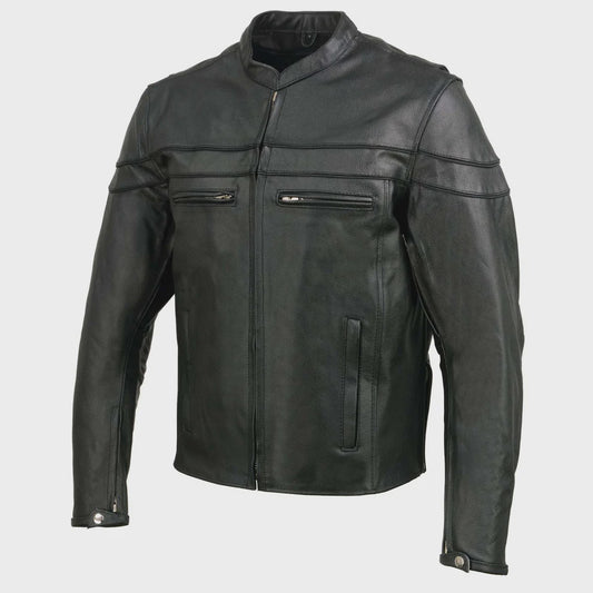 MILWAUKEE LEATHER - MEN'S EVENT LEATHER BLACK SPORTY SCOOTER CROSSOVER MOTORCYCLE RIDING LEATHER JACKET - EL1408