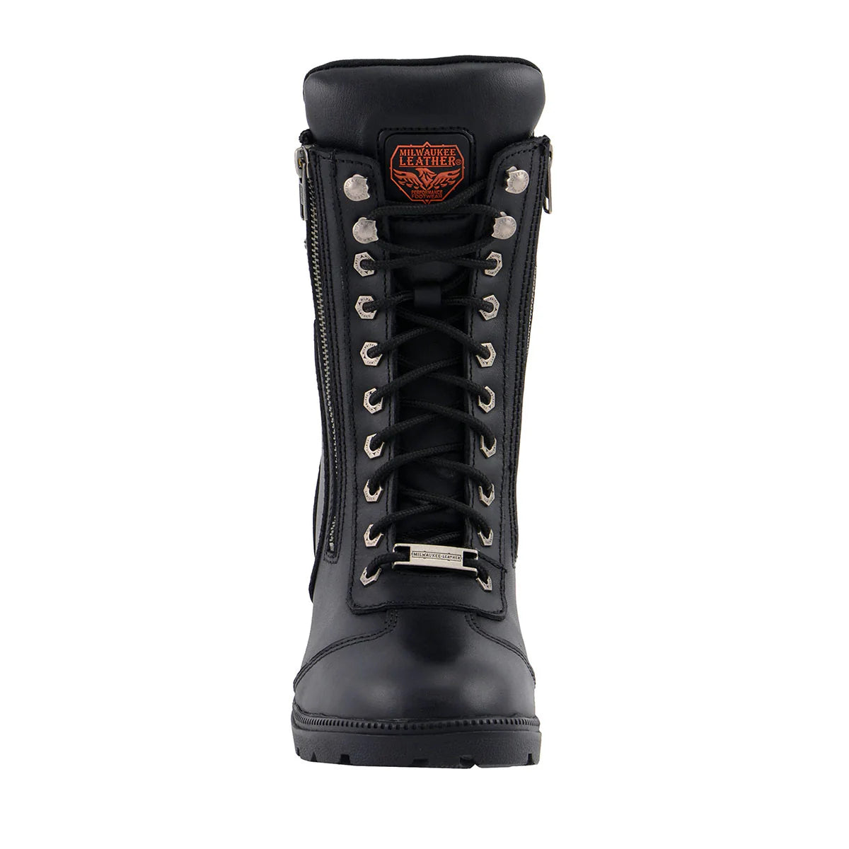 MILWAUKEE LEATHER - WOMEN'S BLACK LEATHER LACE-UP MOTORCYCLE BIKER RIDING BOOTS WITH SIDE ZIPPER ENTRY - MBL9301