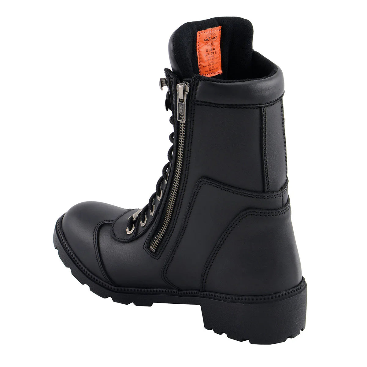 MILWAUKEE LEATHER - WOMEN'S BLACK LEATHER LACE-UP MOTORCYCLE BIKER RIDING BOOTS WITH SIDE ZIPPER ENTRY - MBL9301