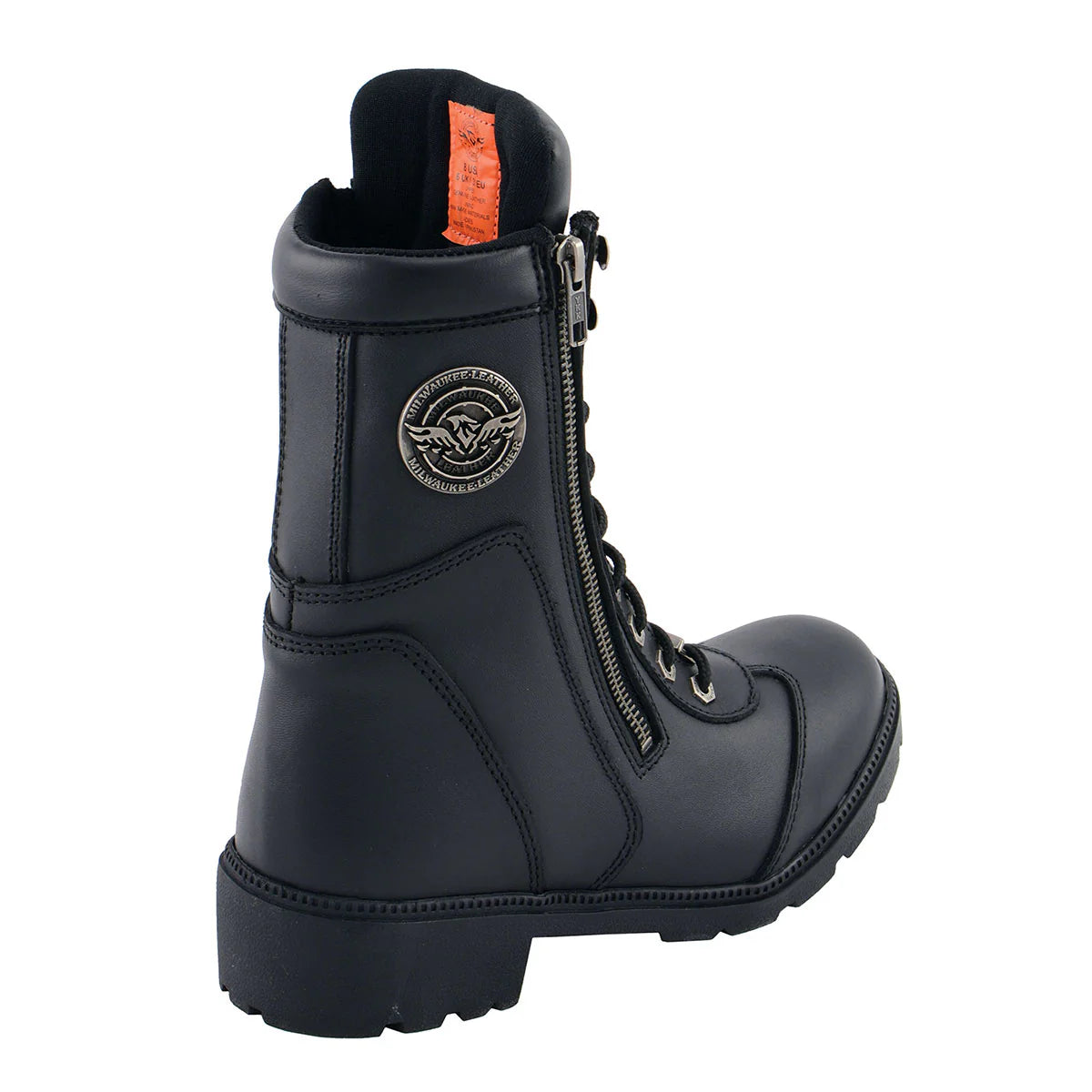 MILWAUKEE LEATHER - WOMEN'S BLACK LEATHER LACE-UP MOTORCYCLE BIKER RIDING BOOTS WITH SIDE ZIPPER ENTRY - MBL9301