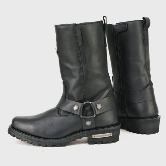 MILWAUKEE LEATHER - WOMEN'S BLACK LEATHER 11-INCH CLASSIC HARNESS SQUARE TOE MOTORCYCLE BOOT - MBL9360