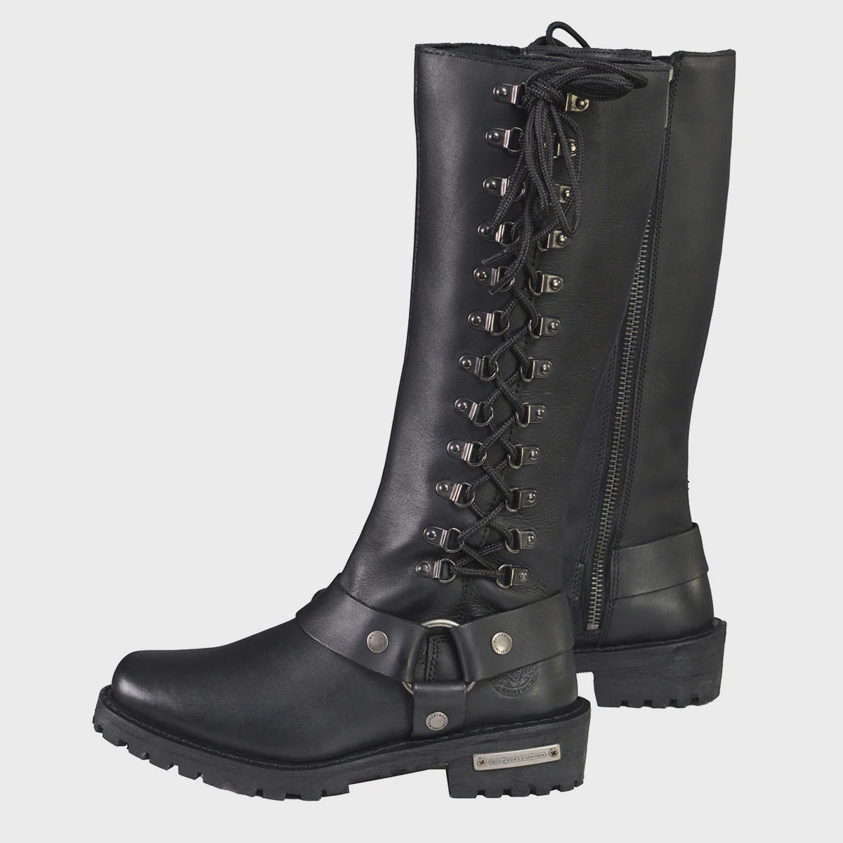 MILWAUKEE LEATHER - WOMEN'S CLASSIC BLACK LEATHER 14-INCH HARNESS SQUARE TOE TALL MOTORCYCLE BOOT - MBL9365
