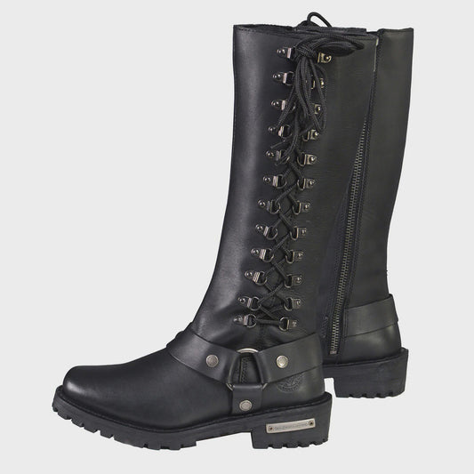 MILWAUKEE LEATHER - WOMEN'S CLASSIC BLACK LEATHER 14-INCH HARNESS SQUARE TOE TALL MOTORCYCLE BOOT - MBL9365